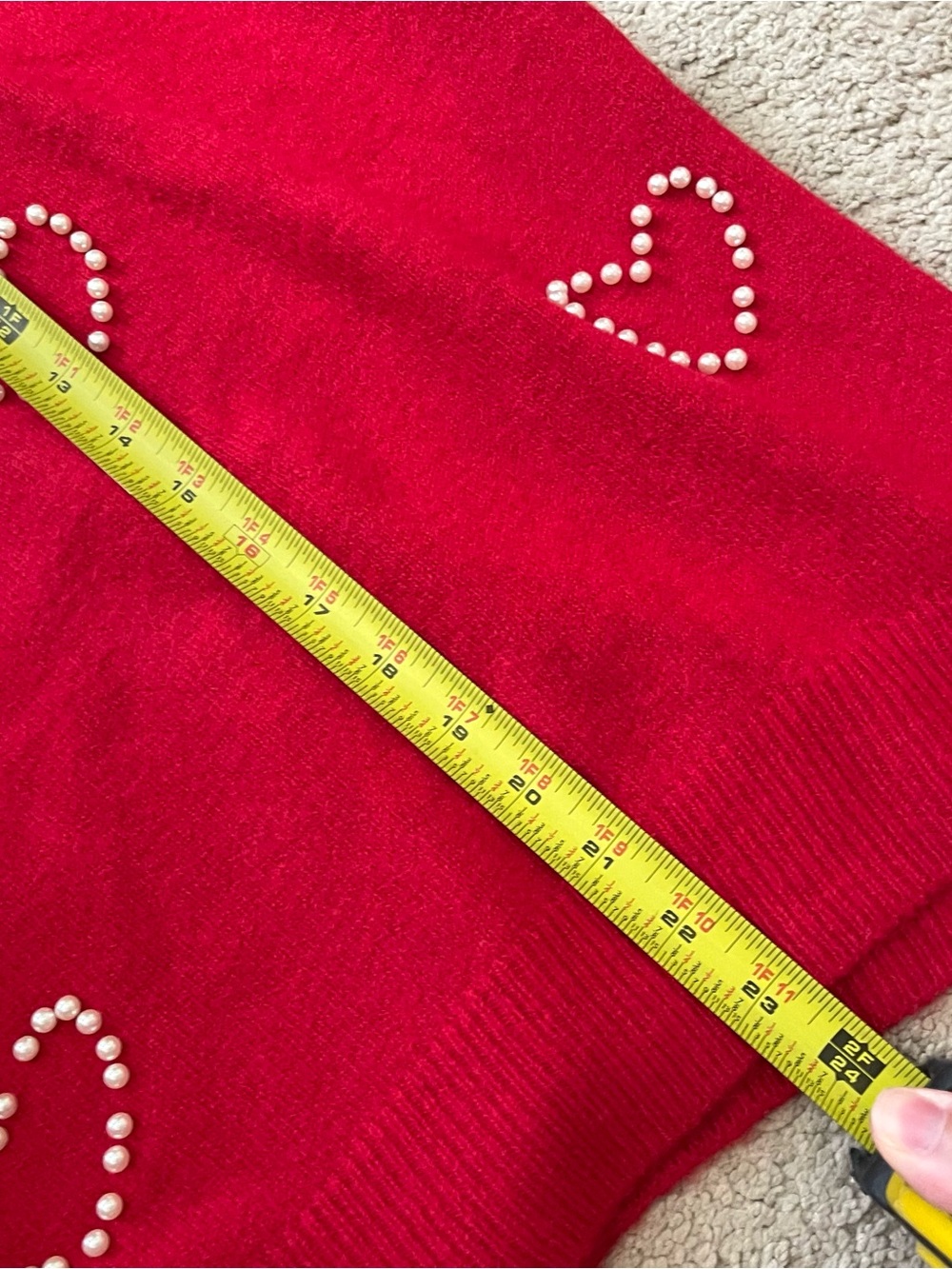 Vince Camuto Red Knit Sweater with Pearl Heart-shaped Embellishments | Size XL - Picture 6 of 8